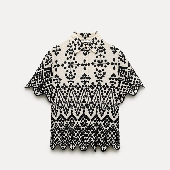 Zara contrast embroidered shirt. ZW collection - Picture 3 of 10